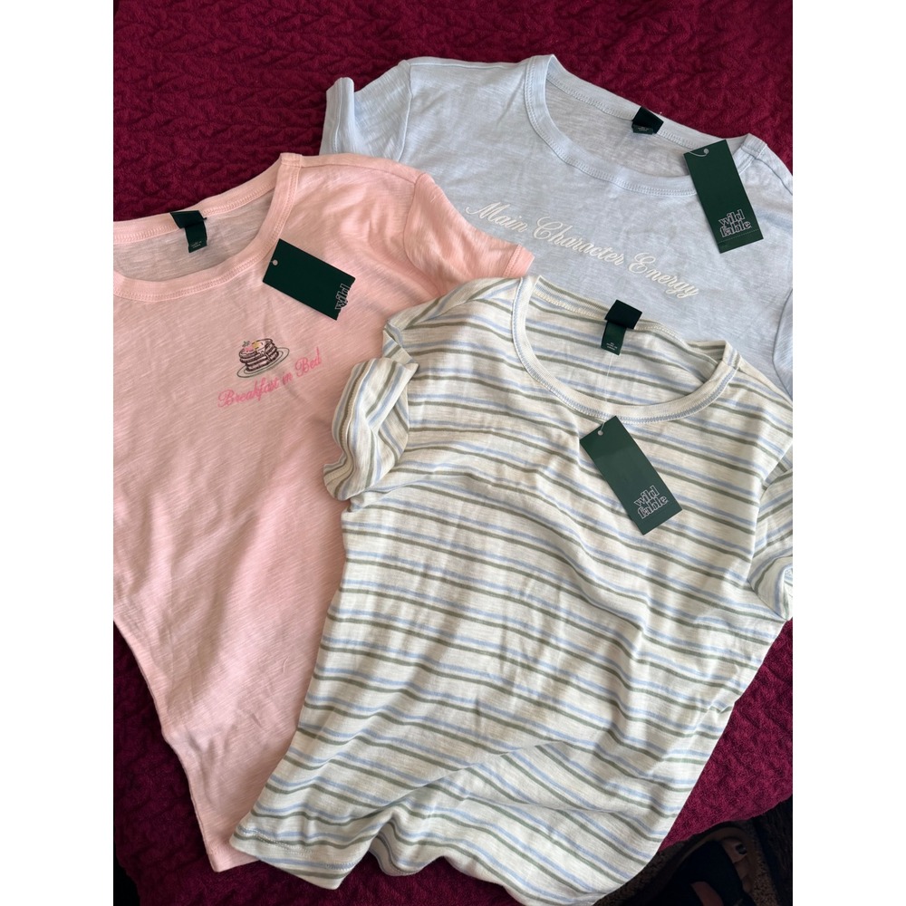Wild Fable Girls XL 3 Pack Graphic Stripe T-Shirts Pink Blue White NWT